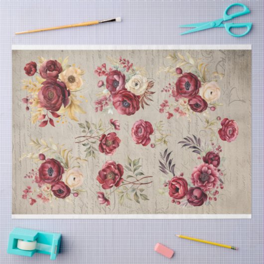  bordeaux Ranunculus bloeit oud papier (Craft)