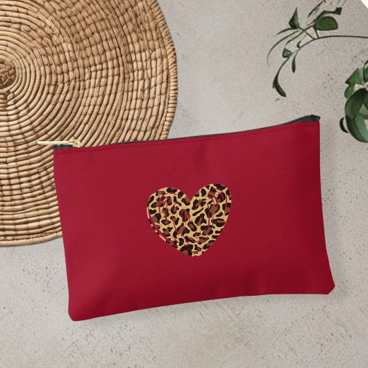 Bordeaux red accessory bag, leopard print bag,  etui