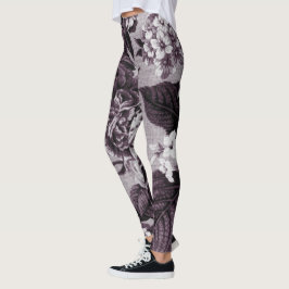 Bordeaux Red  Floral Toile No.1 Leggings