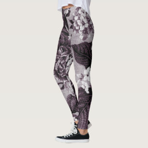 Bordeaux Red  Floral Toile No.1 Leggings