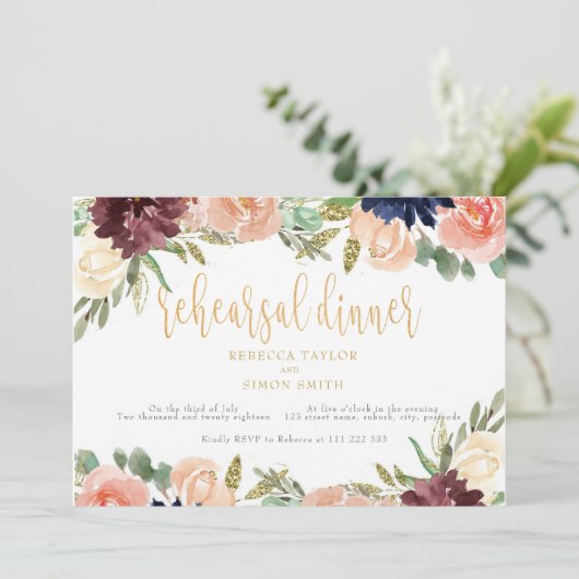 Bordeaux repetitie diner bloemenlandschap kaart (Staand voorkant)