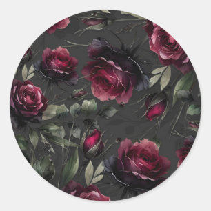 Bordeaux rode rozen schaduwachtig grijze bloemen b ronde sticker