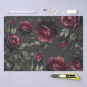 Bordeaux Rode Rozen Schaduwrijk Grijs Bloemend Huw Tissuepapier (Craft)