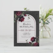 Bordeaux Rode Rozen Schaduwrijke Grijze Bloemige V Kaart (Staand voorkant)