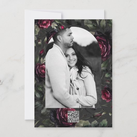 Bordeaux Rode Rozen Schaduwrijke Grijze Bloemige V Kaart (Achterkant)