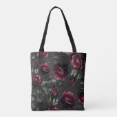 Bordeaux rode rozen schimmige grijze bloem tote bag (Achterkant)
