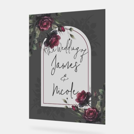 Bordeaux rode rozen schimmige grijze bloemenbruilo acryl bord (Hoek)