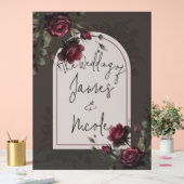 Bordeaux rode rozen schimmige grijze bloemenbruilo acryl bord (Huwelijk)