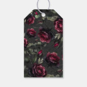 Bordeaux rode rozen schimmige grijze bloemenbruilo cadeaulabel (Achterkant)