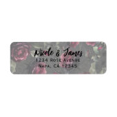 Bordeaux rode rozen schimmige grijze bloemenbruilo etiket (Voorkant)