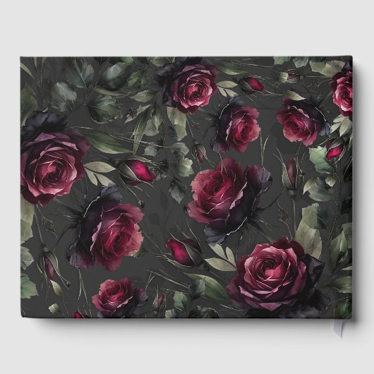 Bordeaux rode rozen schimmige grijze bloemenbruilo gastenboek (Achterkant)