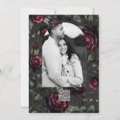 Bordeaux rode rozen schimmige grijze bloemenbruilo kaart (Achterkant)