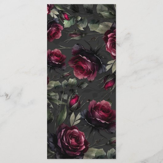 Bordeaux rode rozen schimmige grijze bloemenbruilo menu (Achterkant)