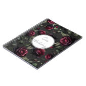Bordeaux rode rozen schimmige grijze bloemenbruilo notitieboek (Linkerzijde)