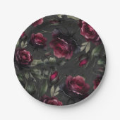 Bordeaux rode rozen schimmige grijze bloemenbruilo papieren bordje (Voorkant)