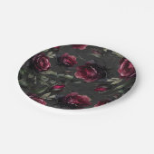 Bordeaux rode rozen schimmige grijze bloemenbruilo papieren bordje (Gekanteld)