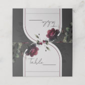 Bordeaux rode rozen schimmige grijze bloemenbruilo plaatskaartje (Buitenkant ongevouwen)