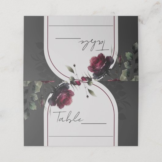 Bordeaux rode rozen schimmige grijze bloemenbruilo plaatskaartje (Buitenkant ongevouwen)