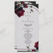 Bordeaux rode rozen schimmige grijze bloemenbruilo programmakaart (Voorkant / Achterkant)