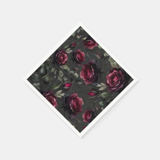 Bordeaux rode rozen schimmige grijze bloemenbruilo servet (Hoek)
