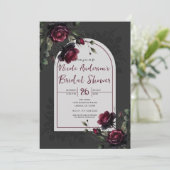 Bordeaux Rode Rozen Shadowy Grey Bloemen Bruid Kaart (Staand voorkant)