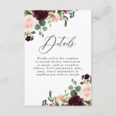 Bordeaux Rode Wijn Blush Trouwdetails Ontvangst Informatiekaartje (Voorkant)