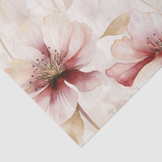 Bordeaux Rood Crème Bloemrijke Bruidsdouche Tissuepapier (Detail)