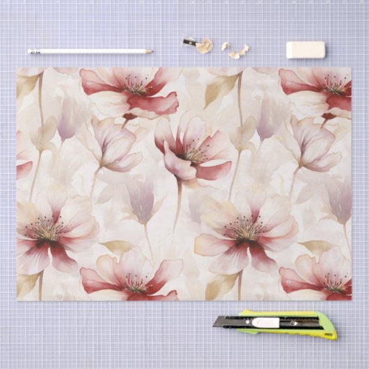 Bordeaux Rood Crème Bloemrijke Bruidsdouche Tissuepapier (Craft)