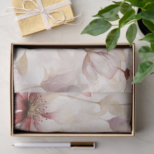 Bordeaux Rood Crème Bloemrijke Bruidsdouche Tissuepapier (Geschenk)