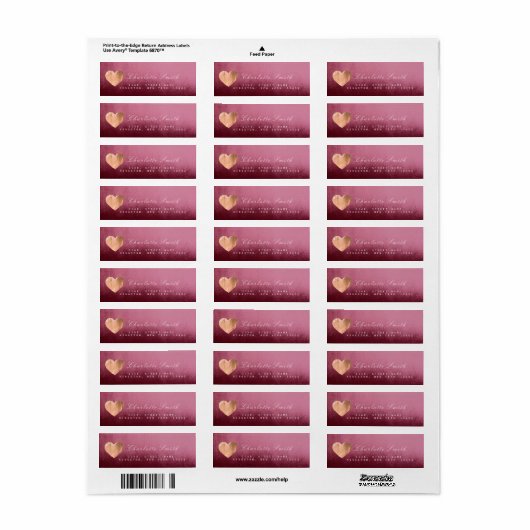 Bordeaux rood hart roze goud retour adres labels (Full Sheet)