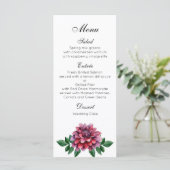 Bordeaux-rood huwelijksdiner menu. Dahlia's menu f (Staand voorkant)