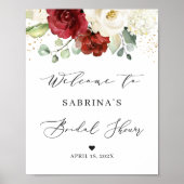 Bordeaux Rood Witte Roos Bloemrijke Bruidsauna-aan Poster (Voorkant)