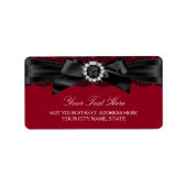 Bordeaux rood & zwart parel boog adreslabel etiket (Voorkant)