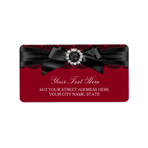 Bordeaux rood & zwart parel boog adreslabel etiket