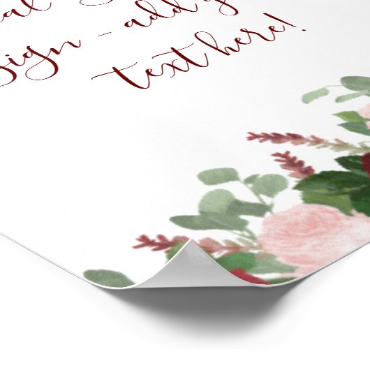 Bordeaux Roze Bloem Bruiloft Decoratie Bord (Hoek)