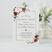 Bordeaux Roze Bloem Gouden Frame Oefen Diner Kaart (Staand voorkant)