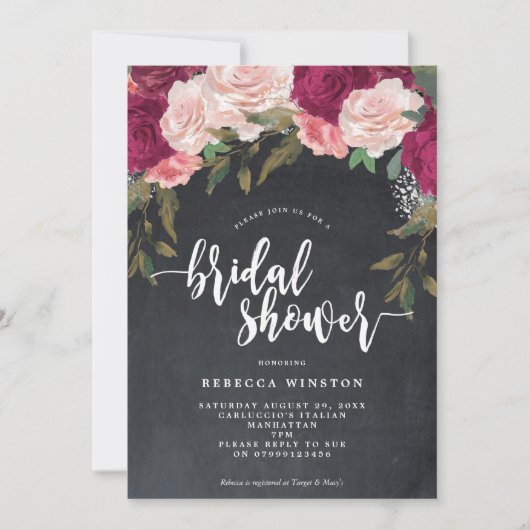 bordeaux roze bloemblaadjes vrijgezellenfeest uitn kaart (Voorkant)