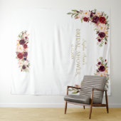 Bordeaux Roze Bloemen Bruiloft Photo Booth Wandkleed (In Situ (horizontaal))