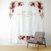 Bordeaux Roze Bloemen Bruiloft Photo Booth Wandkleed (In situ)