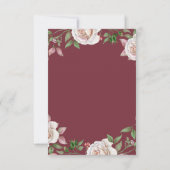 Bordeaux Roze Bloemen Bruiloftsreceptie Insteekkaa Kaart (Achterkant)
