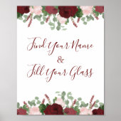 Bordeaux Roze Bloemige Rozen Bruidsfeest Decoratie (Voorkant)