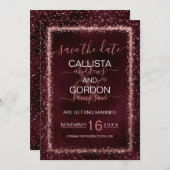 Bordeaux Roze Goud Gestrooide Confetti Bruiloft Save The Date (Voorkant / Achterkant)