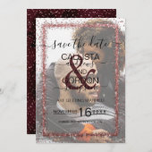 Bordeaux Roze Gouden Confetti Foto Bruiloft Save The Date (Voorkant / Achterkant)