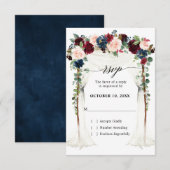 Bordeaux Roze Marine Bloem Boog Baldakijn Bruiloft RSVP Kaartje (Voorkant / Achterkant)