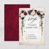 Bordeaux Roze Marine Bloem Boog Baldakijn Bruiloft RSVP Kaartje (Voorkant / Achterkant)