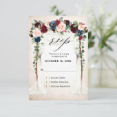 Bordeaux Roze Marine Bloemen Boog Baldakijn Bruilo RSVP Kaartje (Staand voorkant)