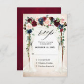 Bordeaux Roze Marine Bloemen Boog Baldakijn Bruilo RSVP Kaartje (Voorkant / Achterkant)