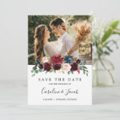 Bordeaux Roze Roze Blauw Bloem Bruiloft Save The Date (Staand voorkant)