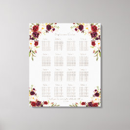 Bordeaux Roze Saffraan Bloem Bruiloft Zitplaatskaa Canvas Afdruk