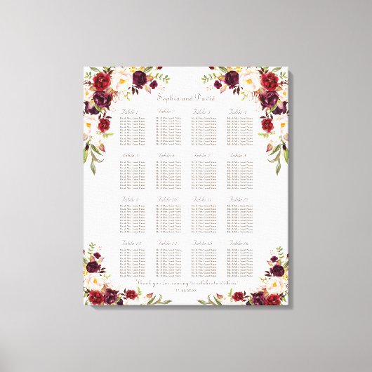 Bordeaux Roze Saffraan Bloem Bruiloft Zitplaatskaa Canvas Afdruk (Voorkant)